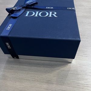 Dior Navy Silver Gift Box Ribbon Tissue Confetti Envelope 8.5x8.5x4 inch…